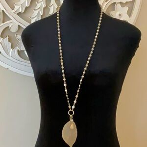 Long beaded leaf necklace